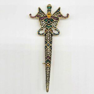 Heidi Daus Multicolor Swarovski Crystal Sword/Dagger Statement Brooch Pin